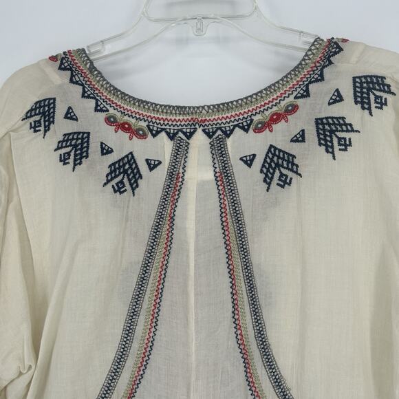 Johnny Was Biya Boho Tunic Top Cream Embroidered Pockets Hippie Sheer Size L - Picture 7 of 10